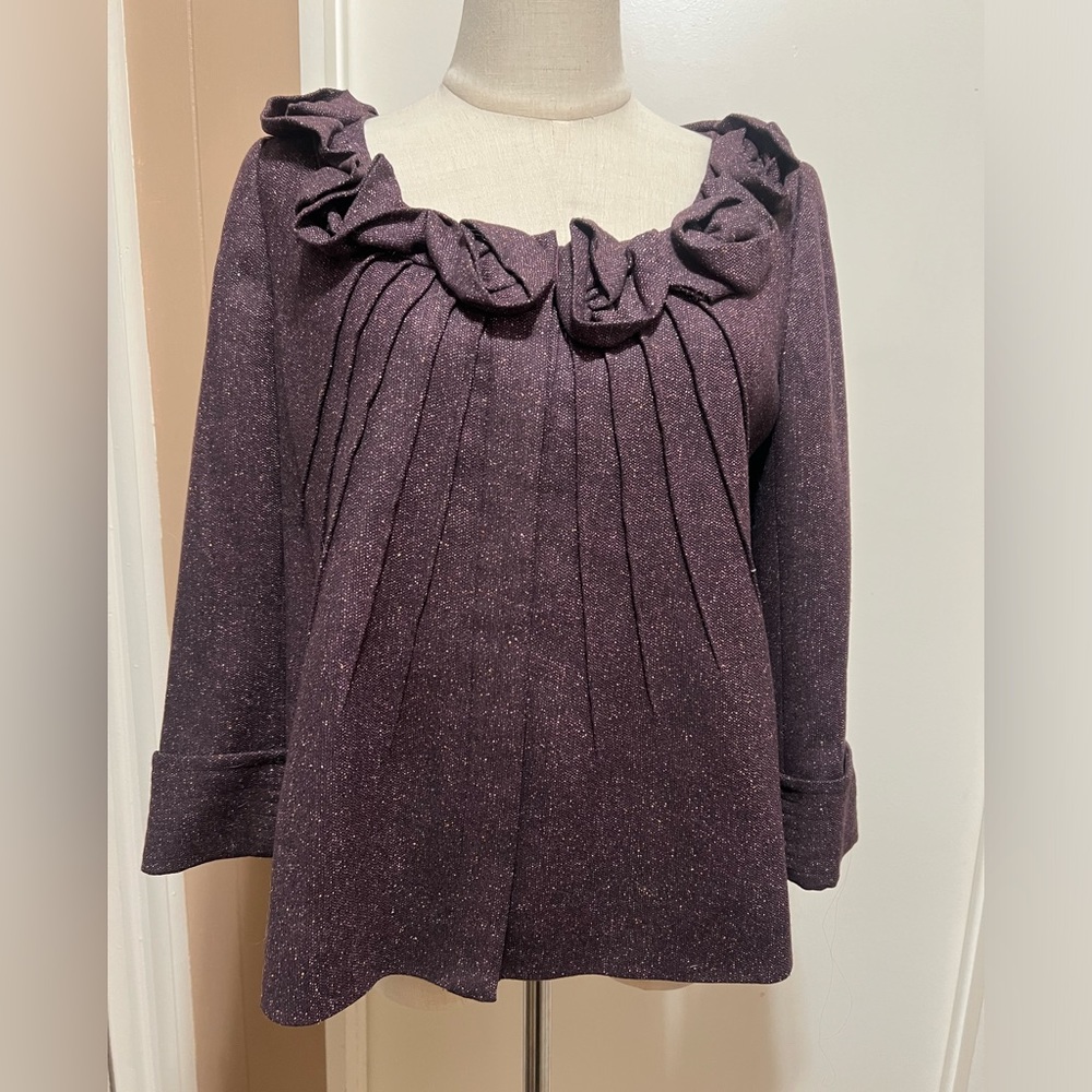 REBECCA TAYLOR Womens Cropped Purple Jacket Rosette Collar 3/4 Sleeve Size 8
